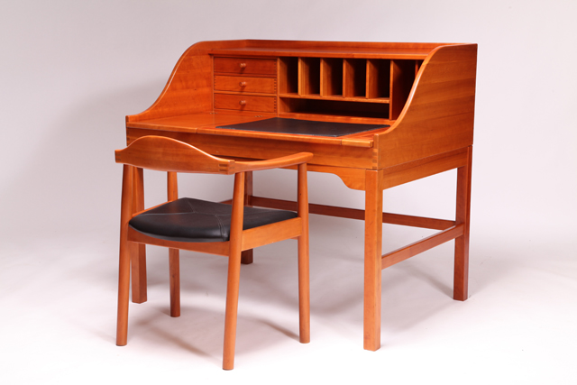 Free-standing solid cherry wood writing desk and chair by Andreas Hansen