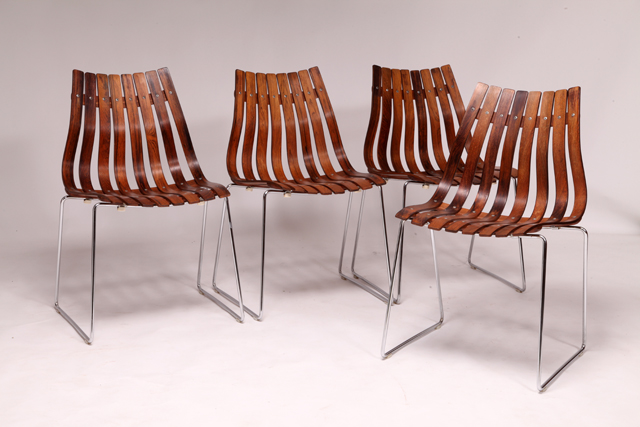 Scandia dining chairs in rosewood by Hans Brattrud