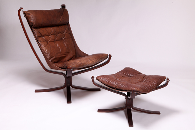 High-back Falcon chair with ottoman by Sigurd Ressell