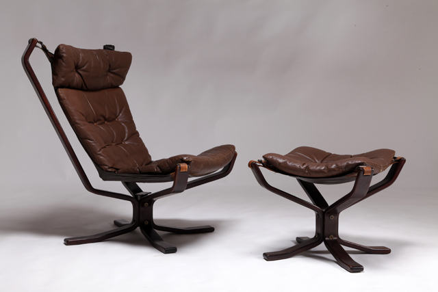 High back falcon chair with ottoman by Sigurd Ressell