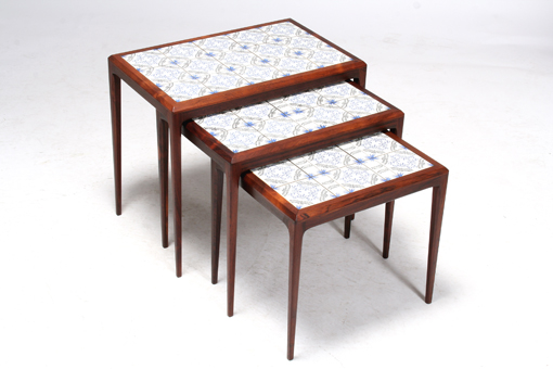 Nesting tables with ceramic tiles by Johannes Andersen