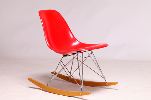 DSW side chair rocker in red by Charles & Ray Eames