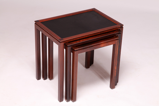 Rosewood nesting tables with leather top
