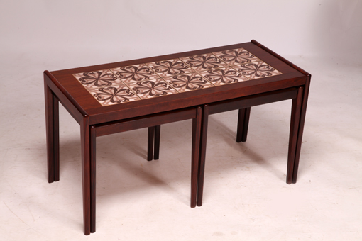 Rosewood nesting tables with tiles