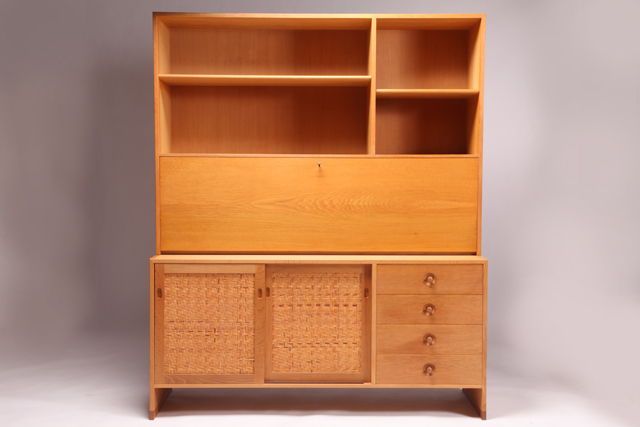 Writing cabinet in oak with cane panels by Hans J. Wegner