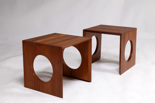 Cube nesting tables in solid teak by Jens Harald Quistgaard