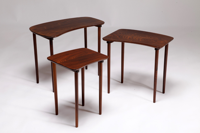 Kidney shaped nesting tables in rosewood