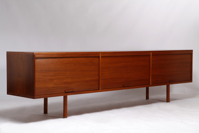 Low tambour doors sideboard in teak by Erik Wørts