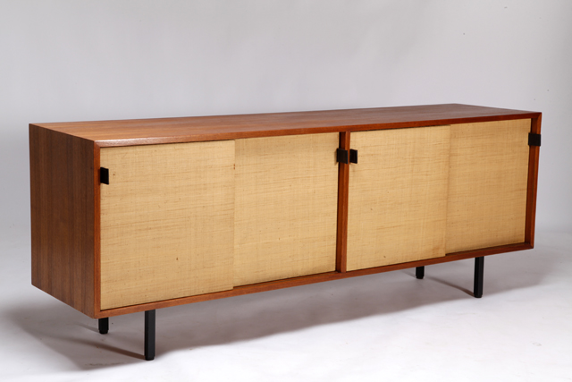 Sideboard in teak with seagrass sliding doors by Florence Knoll
