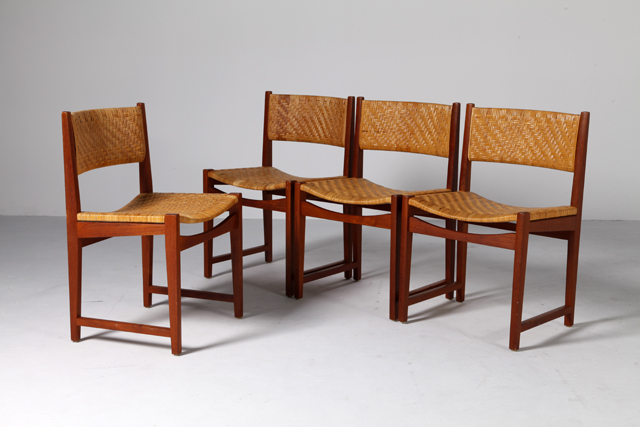 Model 351 dining chairs in teak with cane by Peter Hvidt & Orla Mølgaard