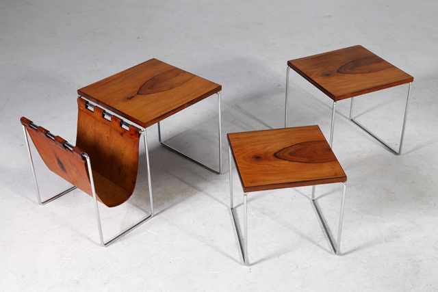 Nesting tables with magazine holder