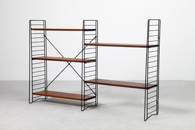 Freestanding Tomado floor rack with wood shelves by A.D Dekker