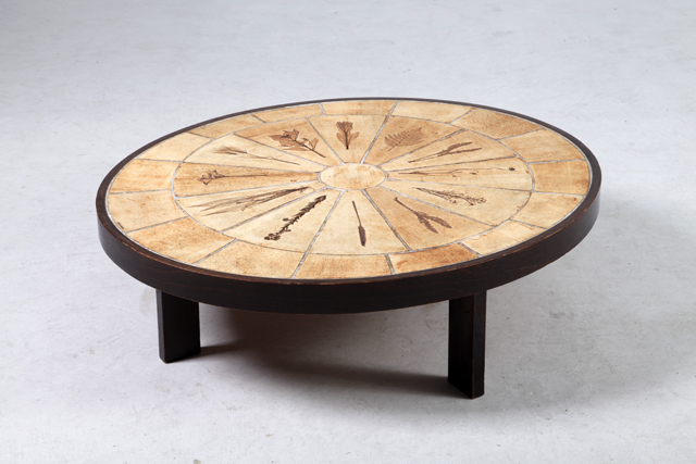 Oval herbier coffee table with by Roger Capron