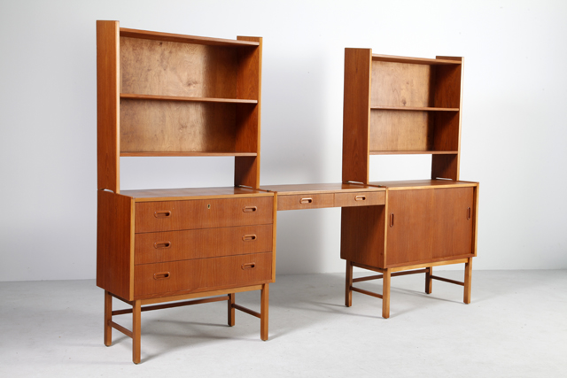 Swedish Bookcase system with desk in teak