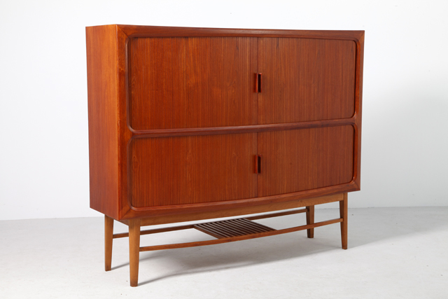 Tambour high sideboard in teak & oak